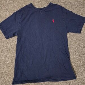 Polo Ralph Lauren V-Neck T-Shirt Red Pony Logo Tee Shirt L‎